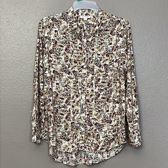 Beachlunchlounge Collection Womens Floral Long Sleeve Collared Button Up Top L - Picture 2 of 13